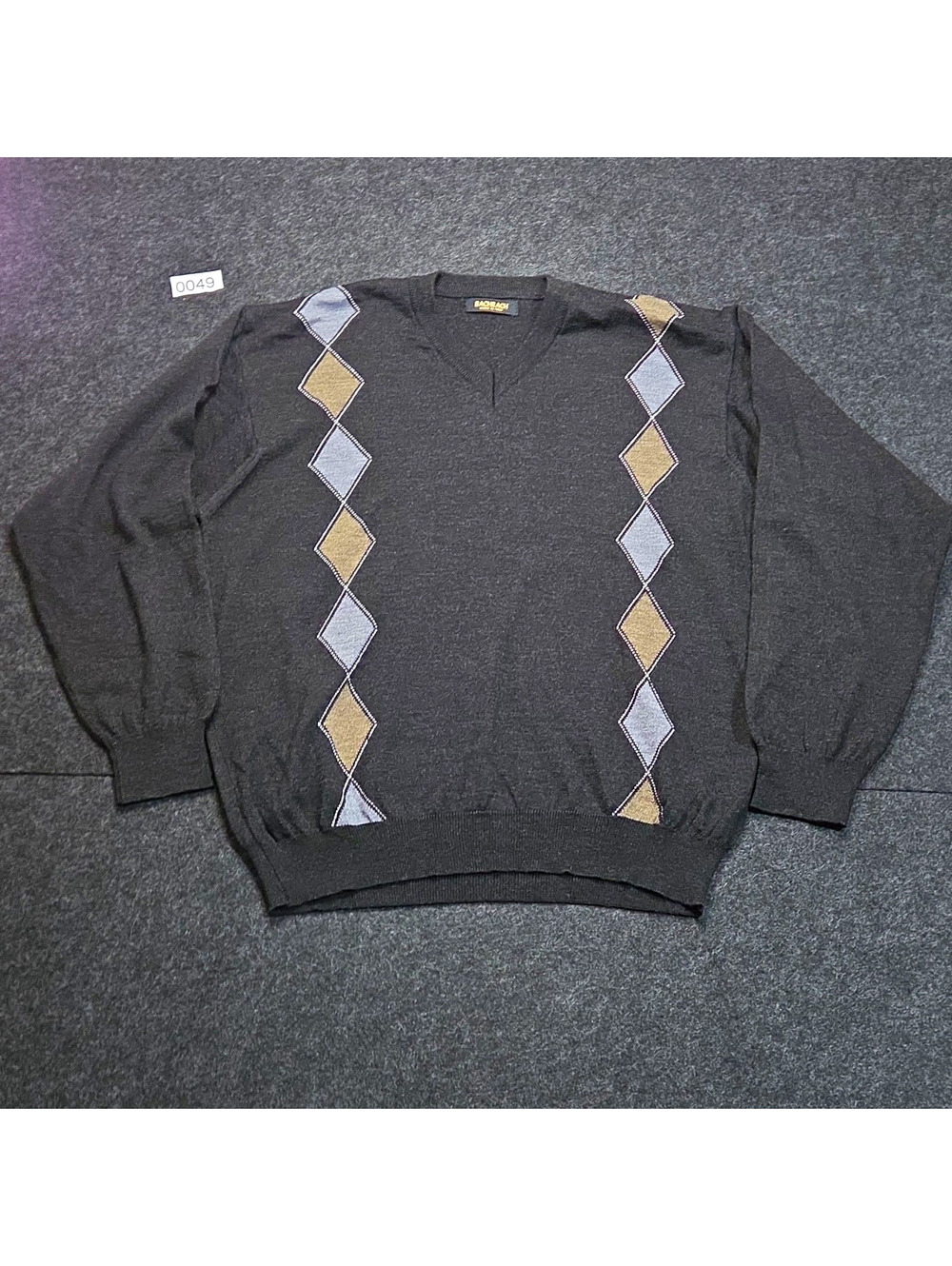 Bachrach Men's Black Argyle Knit V-Neck Wool Acrylic Pullover Sweater Size L